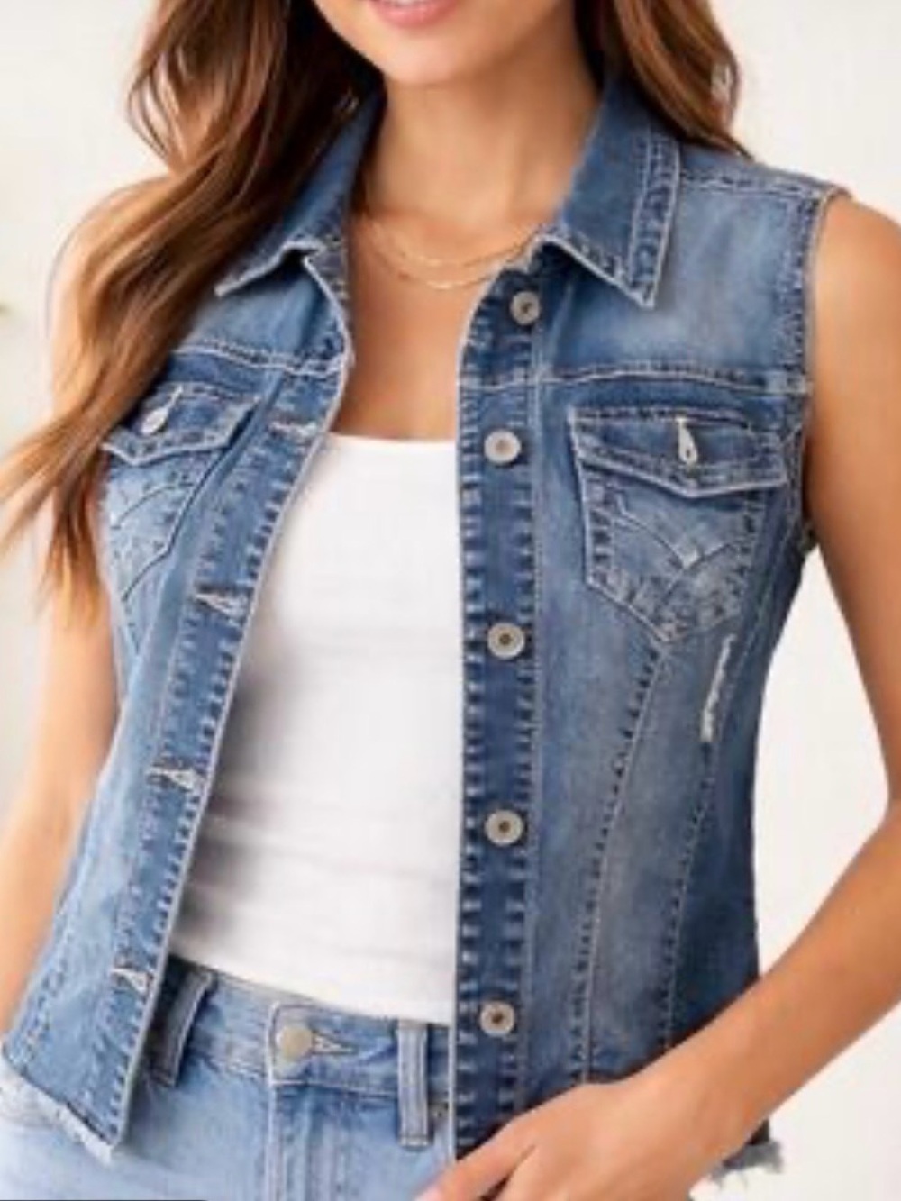 Maurices denim raw hem vest large